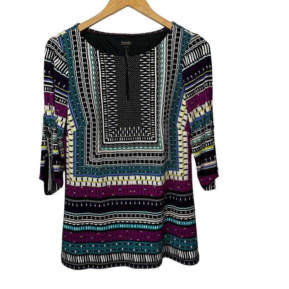Laundry By Shelli Segal Women’s Boho‎ Tunic Top V Neck 3/4 Sleeve Womens Small - Picture 1 of 7